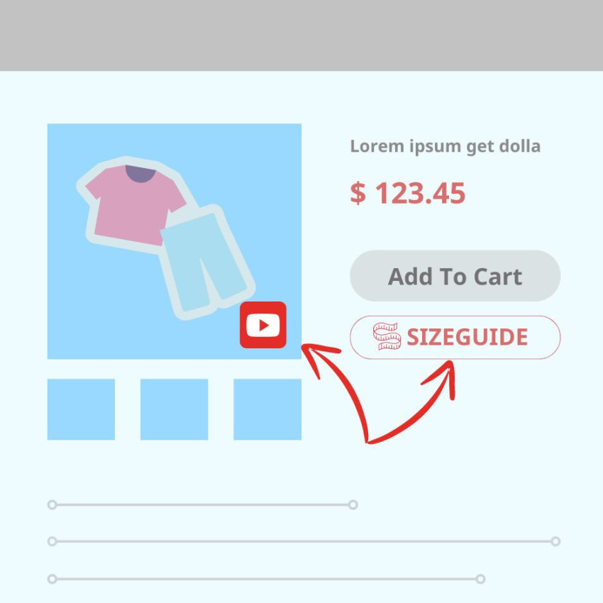 Product extracontent (sizeguide and youtube video)